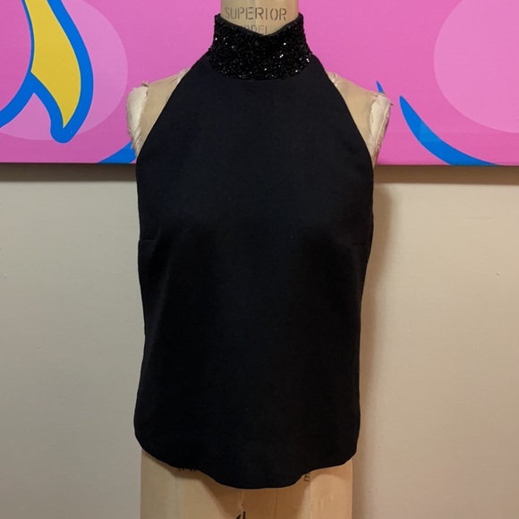 KORS Michael Kors Black Halter Neck Beaded Top - Picture 2 of 11